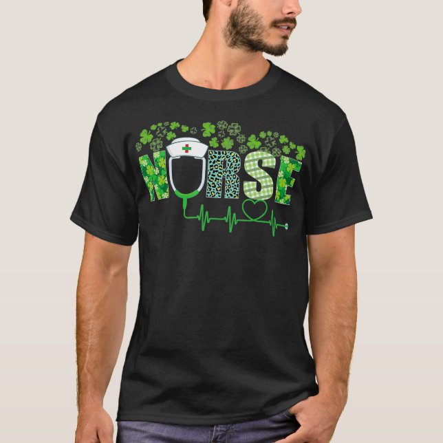 Irish Nurse Shamrock Stethoscope St Patrick's Day  T-Shirt (Front)