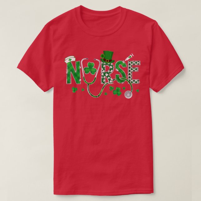 Irish Nurse St Patricks Day Shamrock Stethocsope W T-Shirt (Design Front)