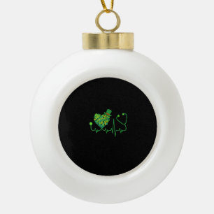 Irish Nurse St Patricks Day Tee Stethoscope & Hear Ceramic Ball Christmas Ornament