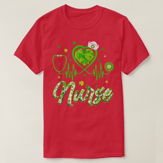 Irish Nurse Stethoscope Heartbeat St Patricks Day  T-Shirt (Design Front)