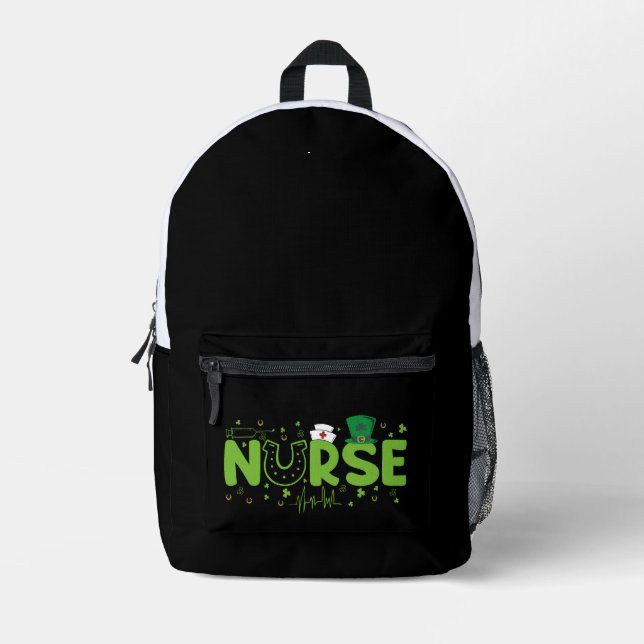 Irish Nurse Stethoscope Scrub Patricks Day Nurses Printed Backpack (Front)