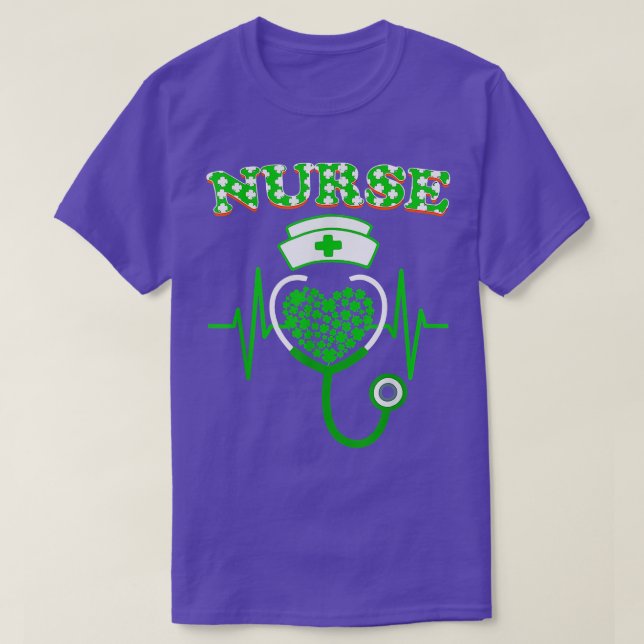 Irish Nurse Stethoscope Scrub St Patrick's Day Nur T-Shirt (Design Front)