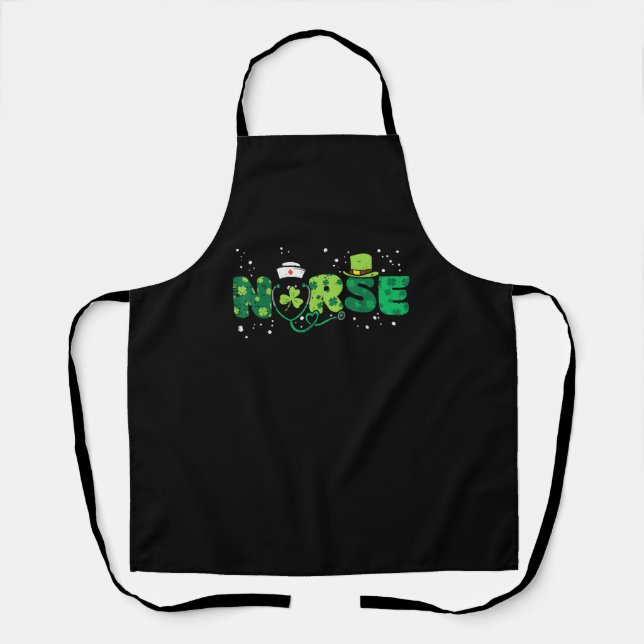 Irish Nurse Stethoscope Scrub St Patricks Day Nurs Apron (Front)