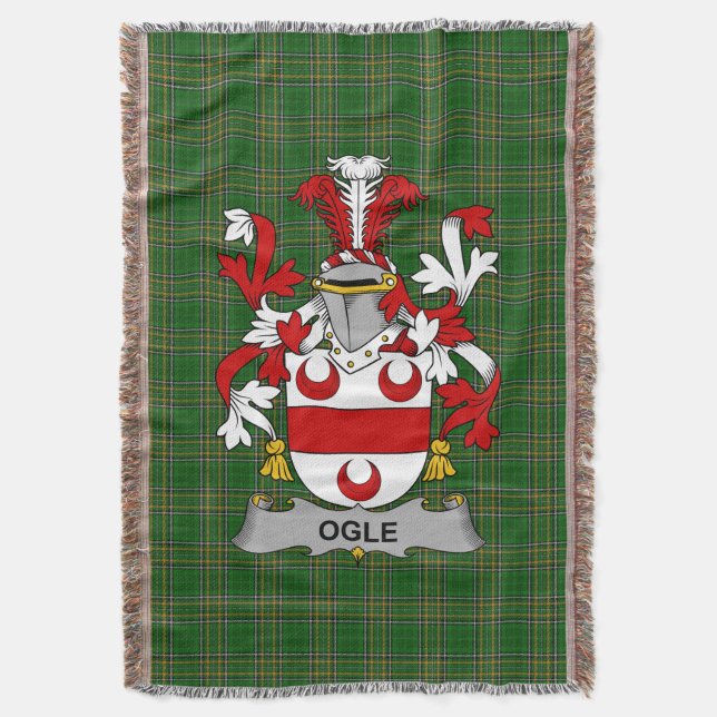  Irish Ogle Coat of Arms Family Crest Ireland Throw Blanket (Front Vertical)