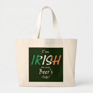 Irish on my beers side jtcnt large tote bag