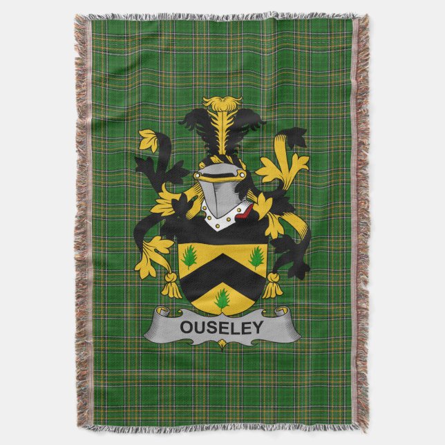  Irish Ouseley Coat of Arms Family Crest Ireland Throw Blanket (Front Vertical)