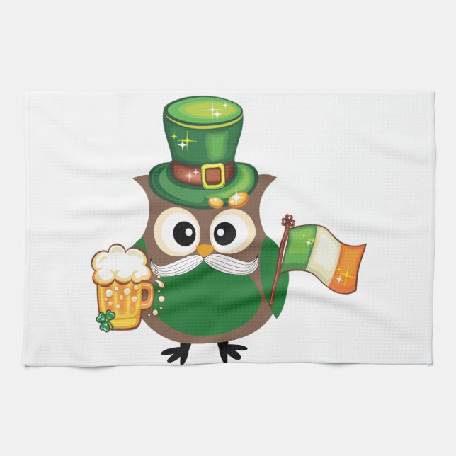 Irish Owl for St. Patrick's Day Tea Towel (Horizontal)