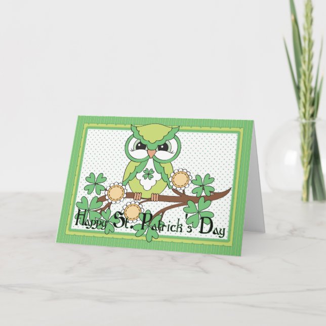 Irish Owl Happy St. Patrick's Day Greeting Card (Front)