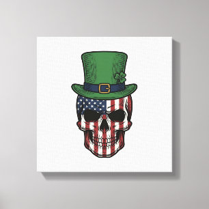 Irish Patriotic Skull Vintage Engraving Shirt Desi Canvas Print