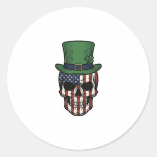 Irish Patriotic Skull Vintage Engraving Shirt Desi Classic Round Sticker