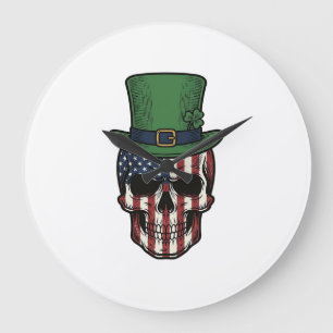 Irish Patriotic Skull Vintage Engraving Shirt Desi Large Clock