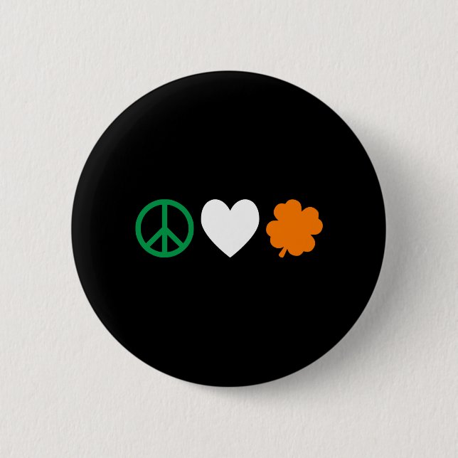Irish Peace Love & Shamrocks 6 Cm Round Badge (Front)