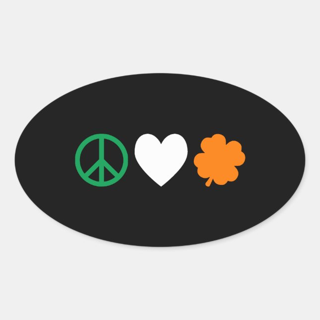 Irish Peace Love & Shamrocks Oval Sticker (Front)
