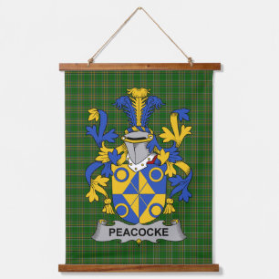 Irish Peacocke Coat of Arms Family Crest Hanging Tapestry