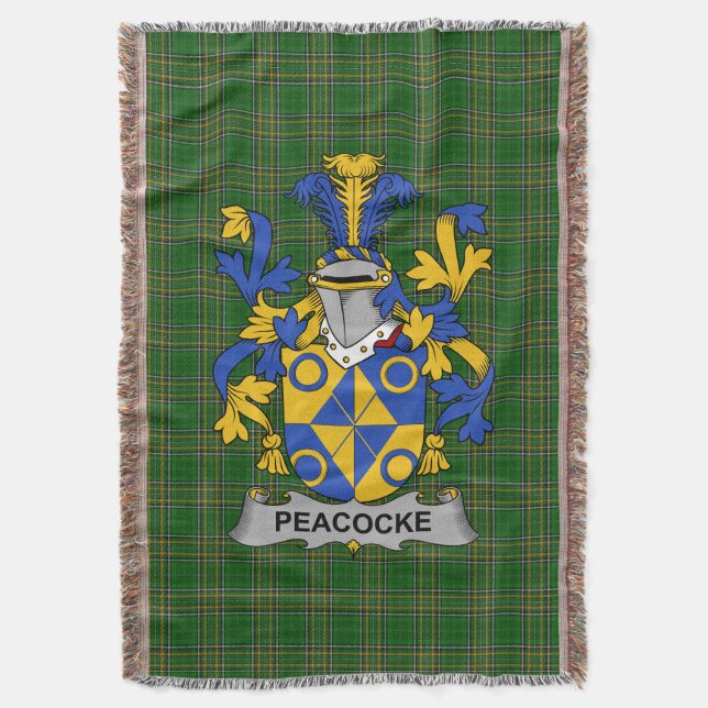  Irish Peacocke Coat of Arms Family Crest Ireland Throw Blanket (Front Vertical)