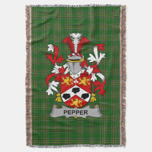  Irish Pepper Coat of Arms Family Crest Ireland Throw Blanket
