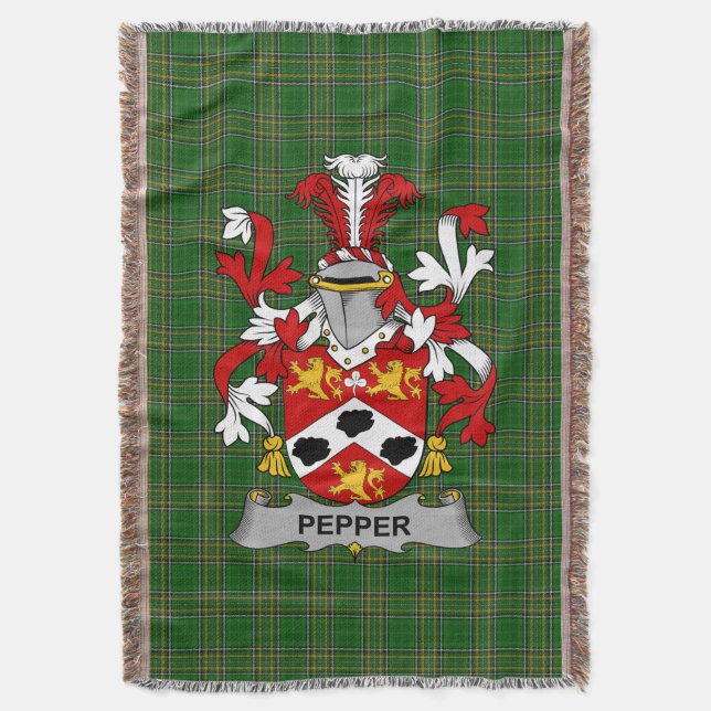  Irish Pepper Coat of Arms Family Crest Ireland Throw Blanket (Front Vertical)