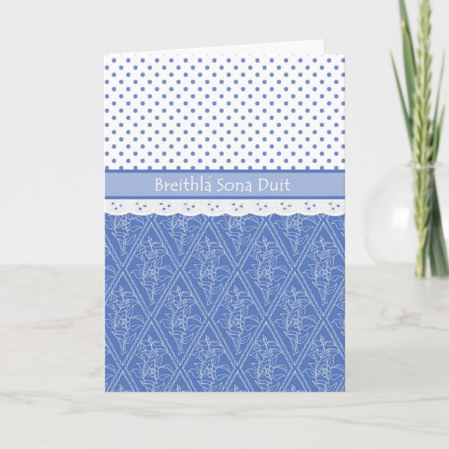 Irish Periwinkle, Faux Lace, Polka Dots Birthday Card (Front)