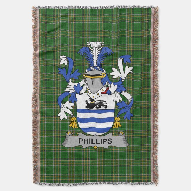  Irish Phillips Coat of Arms Family Crest Ireland Throw Blanket (Front Vertical)