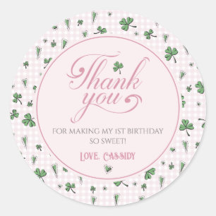 Irish Pink and Green Shamrock Thank You Classic Round Sticker