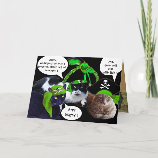 IRISH PIRATE CATS / ANTIQUE PIRATES TREASURE MAPS CARD (Front)