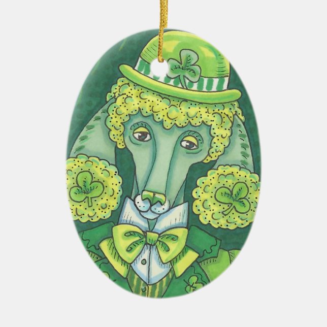 IRISH POODLE ST. PATRICK'S DAY DOG ORNAMENT Oval (Front)
