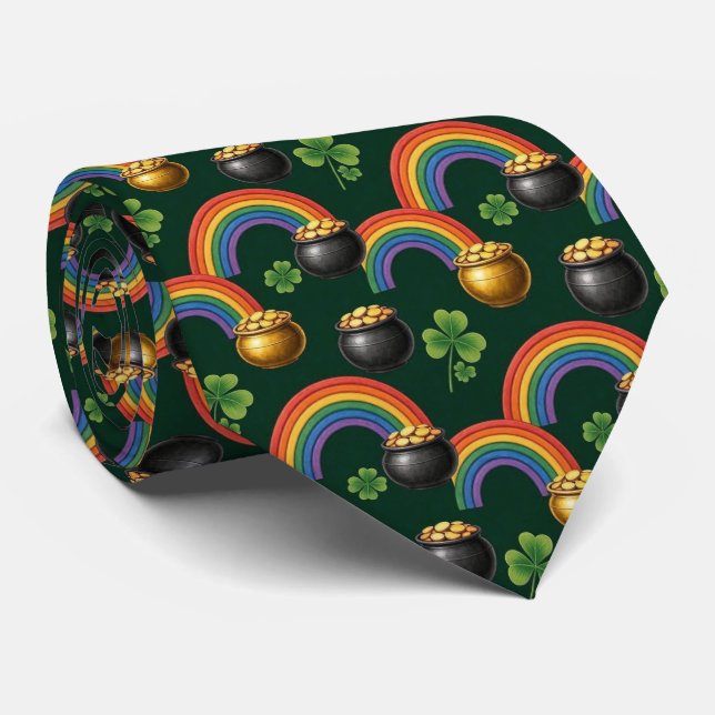 Irish Pot of Gold and Shamrock Tie (Rolled)