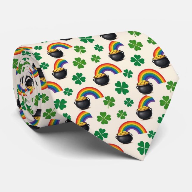 Irish Pot of Gold and Shamrock Tie (Rolled)