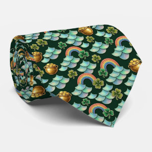 Irish Pot of Gold and Shamrock with Mermaid Scales Tie