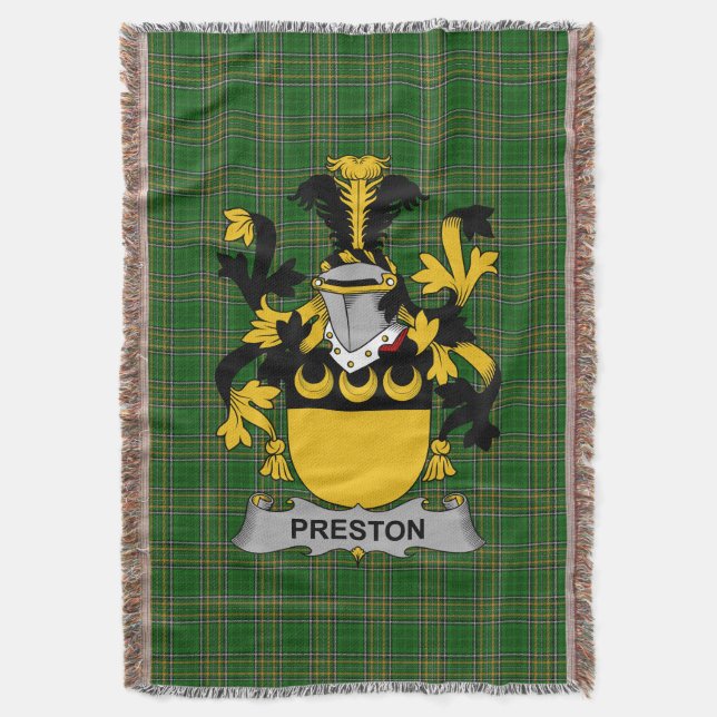  Irish Preston Coat of Arms Family Crest Ireland Throw Blanket (Front Vertical)