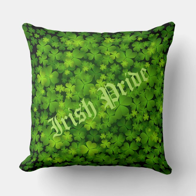 Irish Pride Customisable Green Shamrocks Cushion (Front)