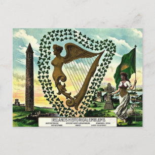 Irish Pride Ireland's Emblems golden harp clovers Postcard