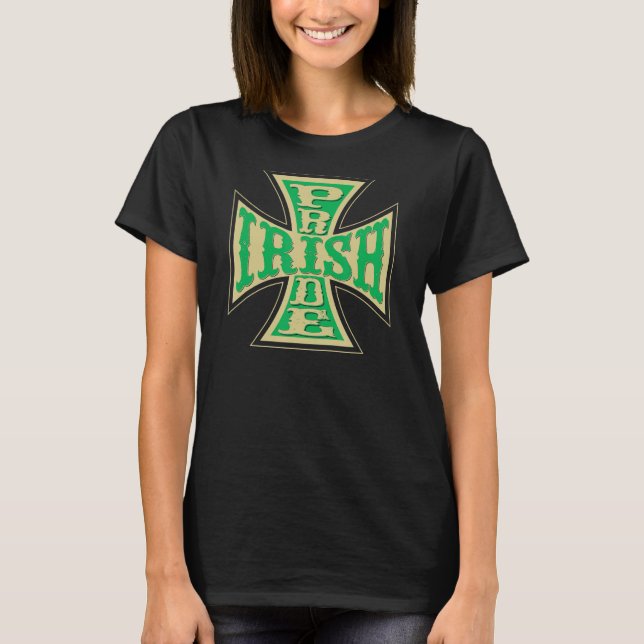 Irish Pride T-shirt Biker style Irish Pride Cross  (Front)