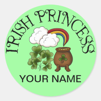 Irish Princess Shamrocks Pot of Gold Classic Round Sticker