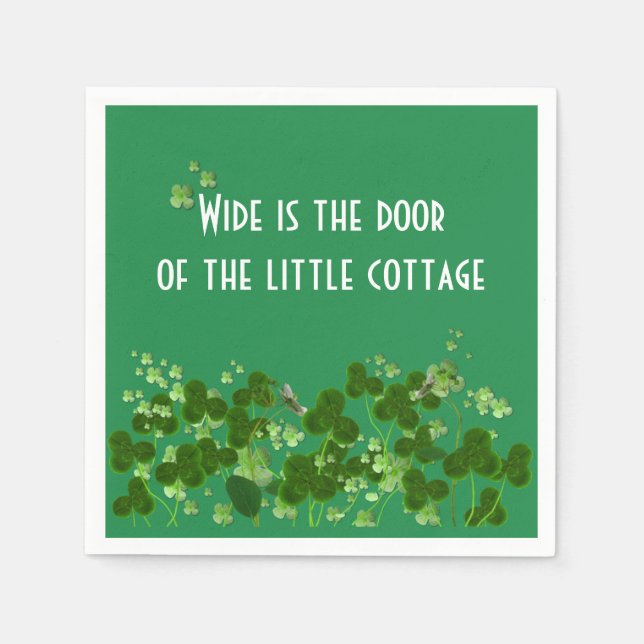 Irish Proverb On Green With Shamrocks Napkin (Front)