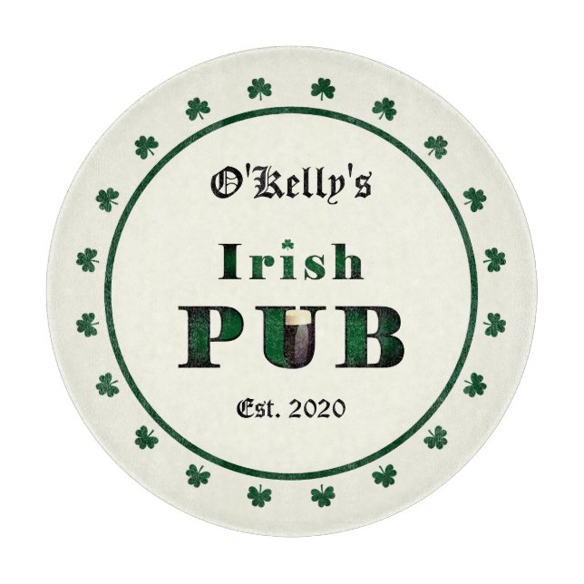 Irish Pub Bar Tavern Decorative Glass Cutting Board (Front)