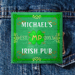 Irish Pub Create Your Own Personalised Green 15 Cm Square Badge