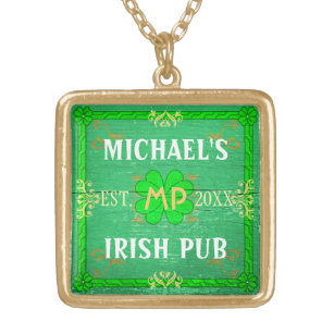 Irish Pub Create Your Own Personalised Green Gold Plated Necklace
