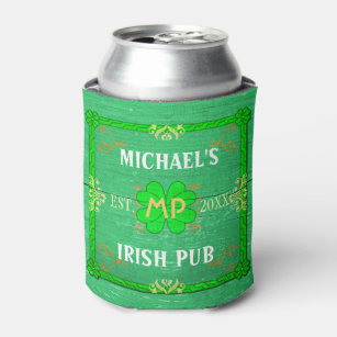 Irish Pub Custom Name Home Bar Green St Patrick's Can Cooler