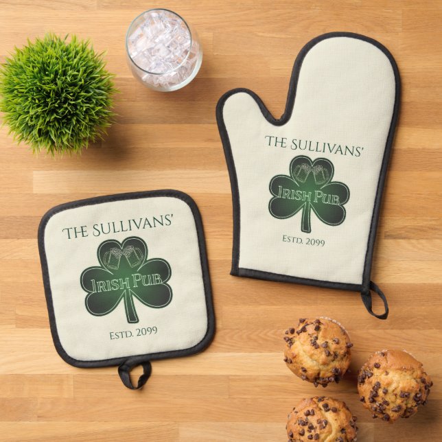  Irish Pub Oven Mitt & Pot Holder Set (Top Down)