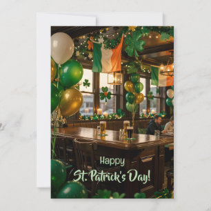 Irish pub ready for St. Patrick's Day party, green Holiday Card