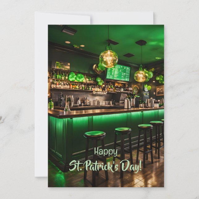 Irish pub ready for St. Patrick's Day party Holiday Card (Front)