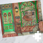 Irish Pub Watercolor Jigsaw Puzzle<br><div class="desc">This St. Patrick's Day themed Irish Pub Storefront jigsaw puzzle features original artwork of a festive Irish Pub at night. The rainbow stained glass window shows off the bar of Lucky's Pub while two cute raccoons investigate a barrell of beer outside on the street. With clovers, an Irish flag, and...</div>