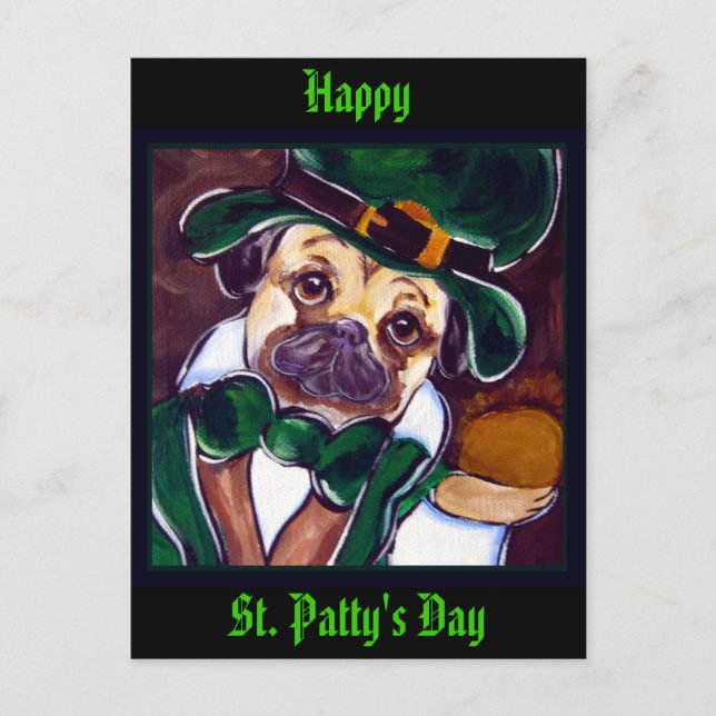 Irish Pug Postcard (Front)