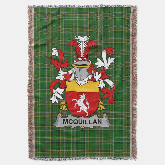  Irish Quillan or McQuillan Coat of Arms Family Cr Throw Blanket (Front Vertical)