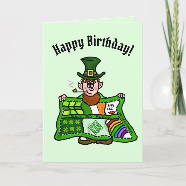 Irish Quilt & Leprechaun Birthday Card (Front)