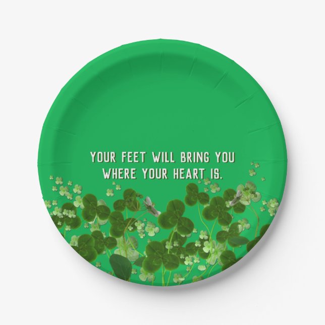 Irish quote with shamrocks paper plate (Front)