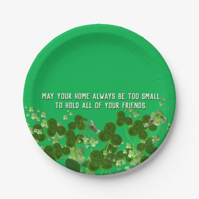 Irish quote with shamrocks paper plate (Front)