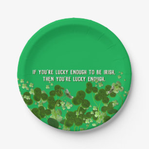 Irish quote with shamrocks paper plate