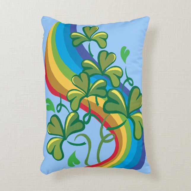 Irish Rainbow and Shamrocks Decorative Cushion (Front(Vertical))